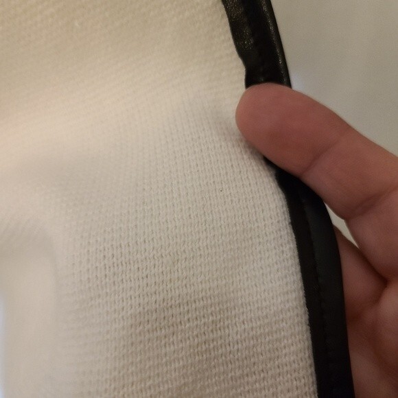 Talbots petite ivory cardigan with black faux leather trim - Picture 7 of 9